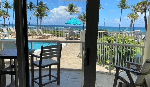 THE ONE! NEWLY RENOVATED GROUNDFLOOR BEACH/OCEAN FRONT CONDO with private deck! in Deerfield Beach