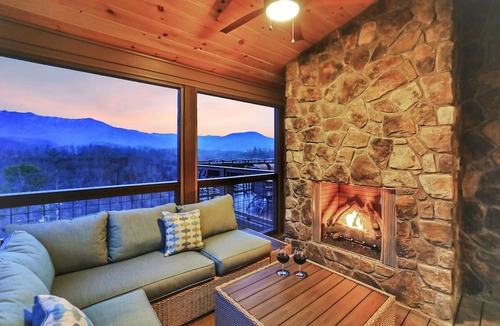 Chalet Village North Cabin | PHENOMENAL Luxury View Cabin! HUGE game room! 4 decks! 5 fireplaces! Hot Tub!