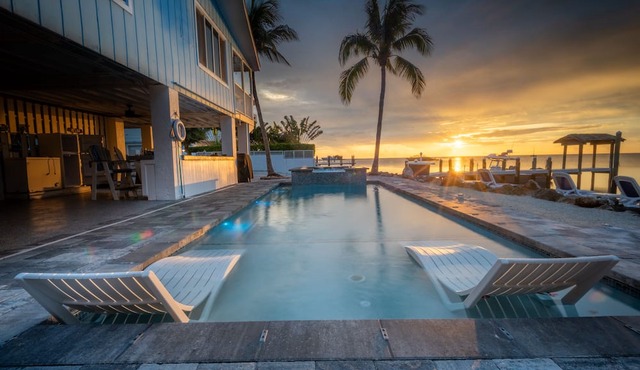 FL Keys Gulfside Waterfront Gated Home w/Pool, Spa, Private Dock & Boat Ramp in Marathon